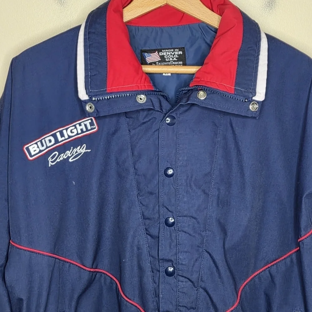 Vintage Bud Light Racing Navy Blue Red & White Jacket Size Large